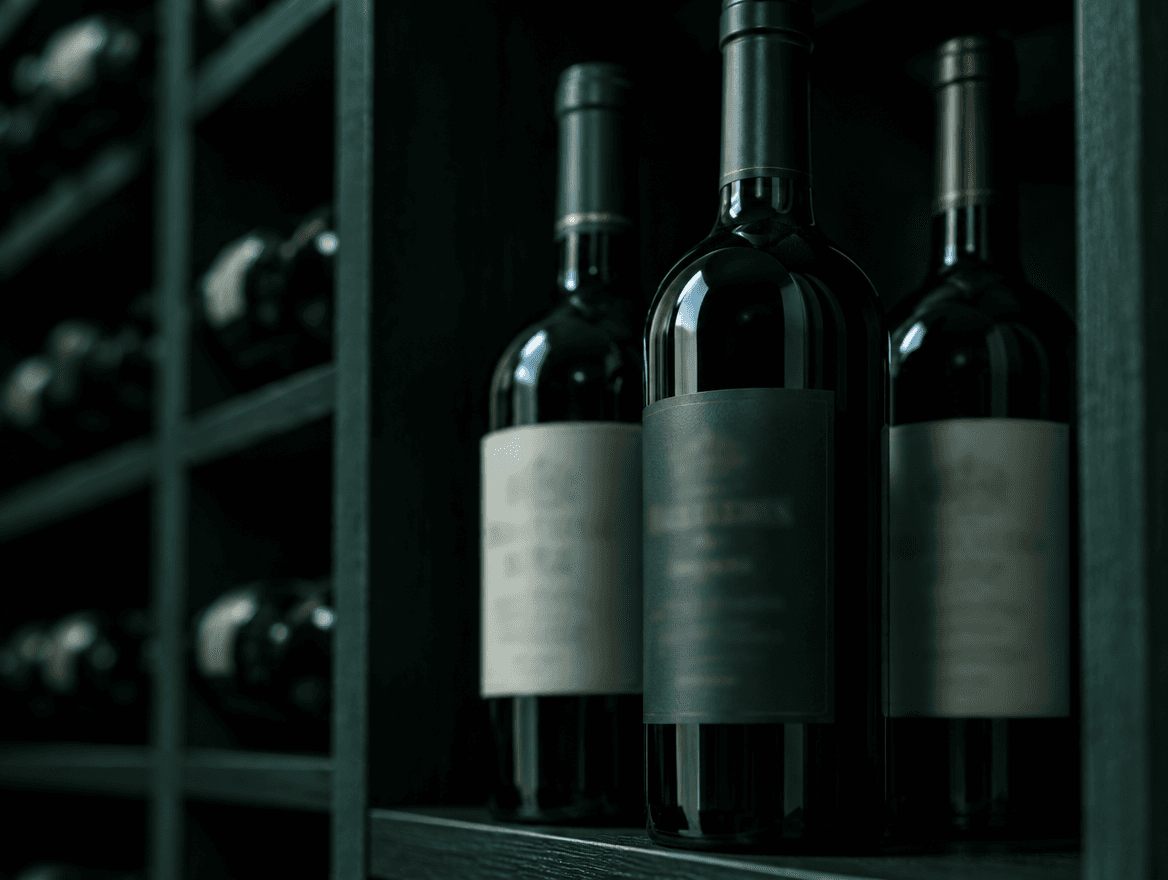 Botellas de vino en una cava oscura